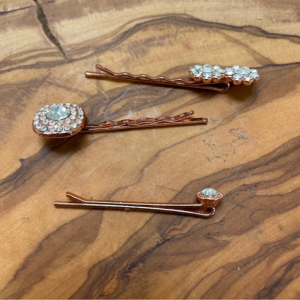 Rose Gold Crystal Hairpin Trio